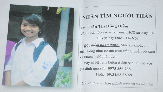 Một nữ sinh Hà Nội mất tích