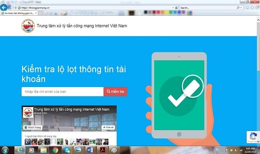 Trang web https://khonggianmang.vn do Cục An toàn thông tin xây dựng cho phép người dùng có thể kiểm tra xem email của mình có bị lộ thông tin mật khẩu hay không.  