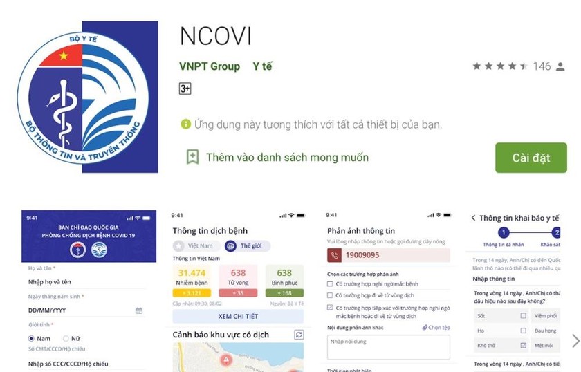 Ứng dụng NCOVI trên Google Play.