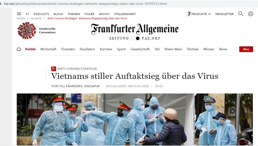Bài báo ca ngợi chiến lược chống Covid-19 của Việt Nam trên tờ Toàn cảnh Frankfurt (Đức).