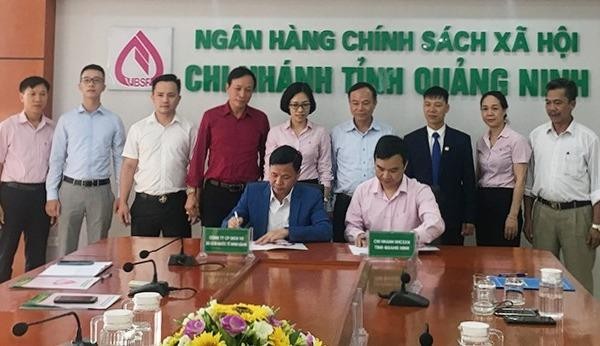 NHCSXH tỉnh Quảng Ninh ký hợp đồng tín dụng với người sử dụng lao động được vay vốn.