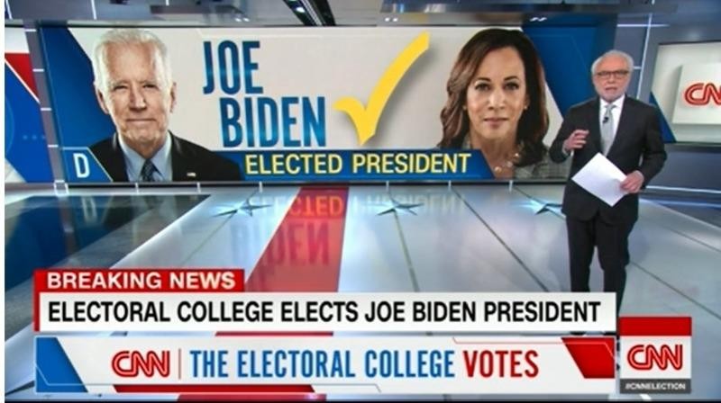 Đài CNN công bố kết quả bỏ phiếu của đại cử tri đoàn các bang, khẳng định chiến thắng của ông Biden - bà Harris.