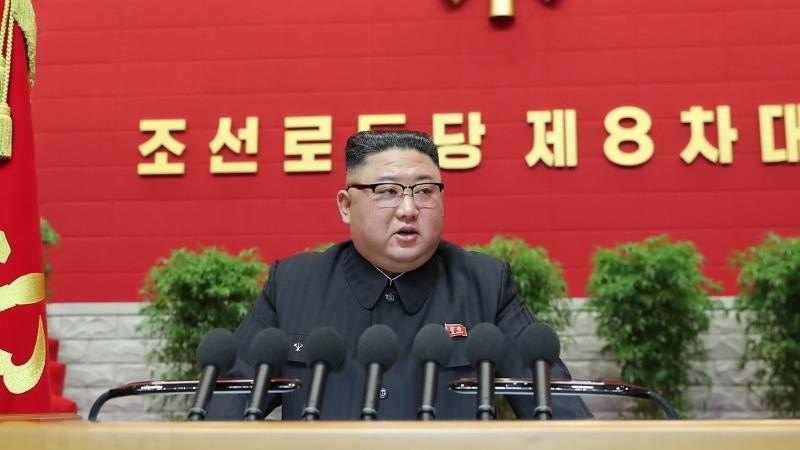 Nhà lãnh đạo Kim Jong-un tại Đại hội đại biểu toàn quốc Đảng Lao động Triều Tiên khóa VIII, ngày 5/1/2021. (Ảnh: KCNA/TTXVN)