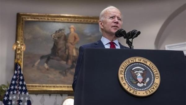 Tổng thống Mỹ Joe Biden phát biểu tại Washington, DC. (Nguồn: AFP/TTXVN)