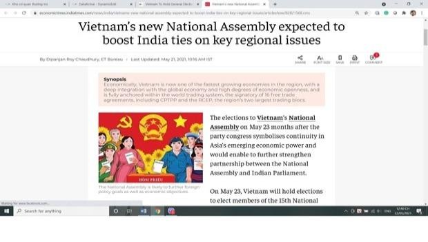 Bài viết đăng trên mạng Economic Times của nhà báo kỳ cựu Dipanjan Roy Chaudhury về bầu cử Quốc hội ở Việt Nam.