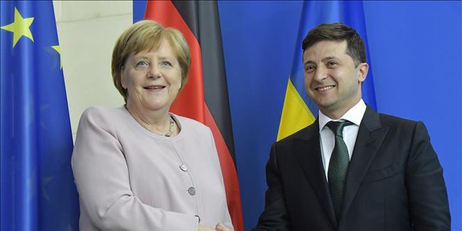Thủ tướng Đức Angela Merkel và Tổng thống Ukraina Vladimir Zelensky.