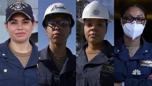 Bốn nữ chỉ huy chiến hạm này đều là người da màu. Ảnh: NBC News.