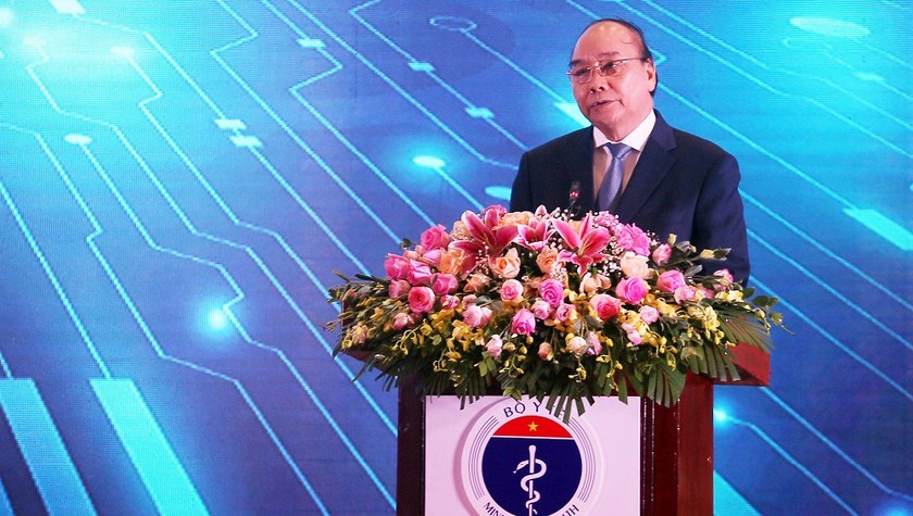 Thủ tướng Nguyễn Xuân Phúc phát biểu tại lễ Khánh thành 1.000 bệnh viện khám, chữa bệnh từ xa.