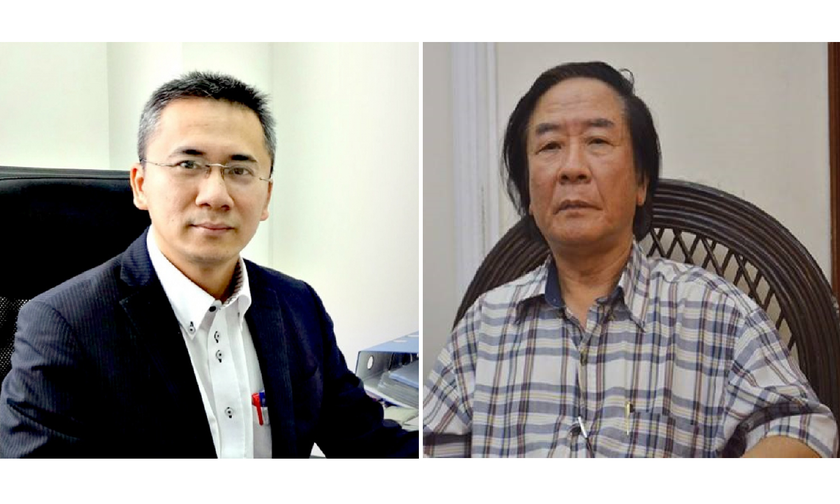 T.S Nguyễn Xuân Thủy (bên phải) và TS. Phan Lê Bình( bên trái) trao đổi về thực trạng lấn chiếm vỉa hè tại Hà Nội. Nguồn ảnh Internet