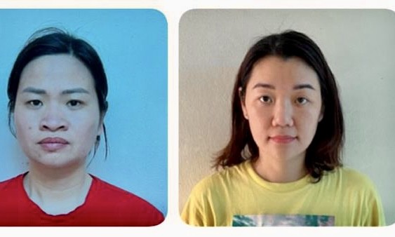 Các bị can (từ trái sang phải): Phạm Thị Quỳnh Như; Nguyễn Thị Kim Dung. Ảnh cơ quan CA CC