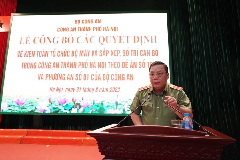 Trung tướng Nguyễn Hải Trung, Giám đốc CATP, phát biểu tại buổi lễ.Nguồn ảnh CAHN