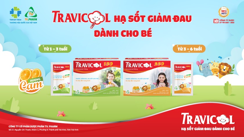 Travicol 150 & Travicol 250 hạ sốt giảm đau dành cho bé.