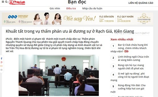 Thêm bằng chứng Tòa thiên lệch trong vụ kiện hợp đồng ở Rạch Giá, Kiên Giang