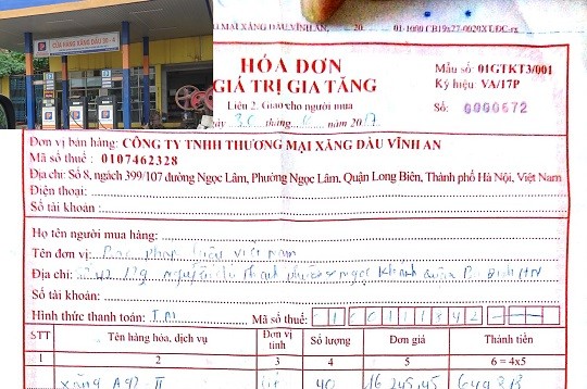 Cửa hàng xăng dầu 1051 Nguyễn Đức Thuận xuất hóa đơn bán lẻ của Công ty Vĩnh An