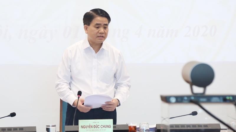 Chủ tịch UBND TP Nguyễn Đức Chung phát biểu trong một cuộc họp phòng chống dịch Covid-19.