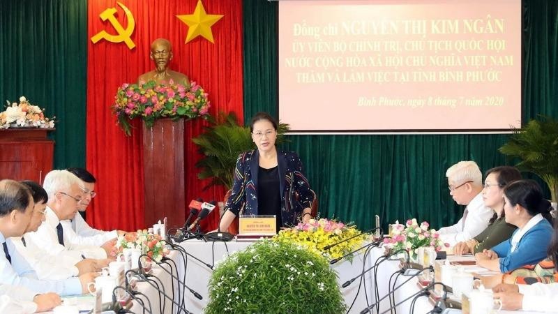 Chủ tịch Quốc hội phát biểu tại buổi làm việc với lãnh đạo chủ chốt tỉnh Bình Phước ngày 8/7.