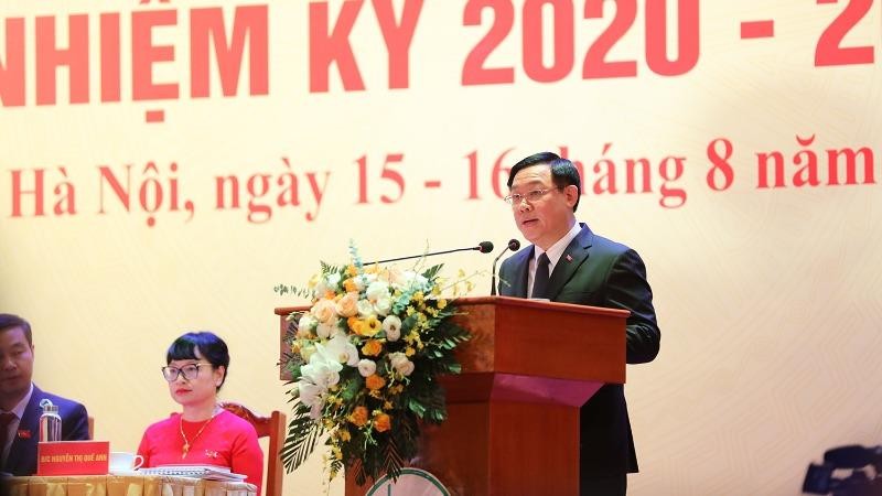 Bí thư Thành ủy Hà Nội Vương Đình Huệ phát biểu tại Đại hội
