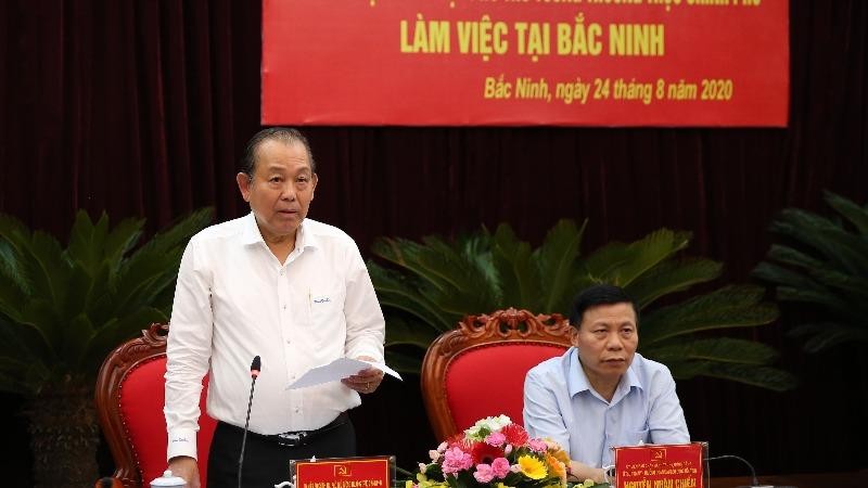 Phó Thủ tướng Thường trực Trương Hòa Bình phát biểu tại buổi làm việc với Bắc Ninh.