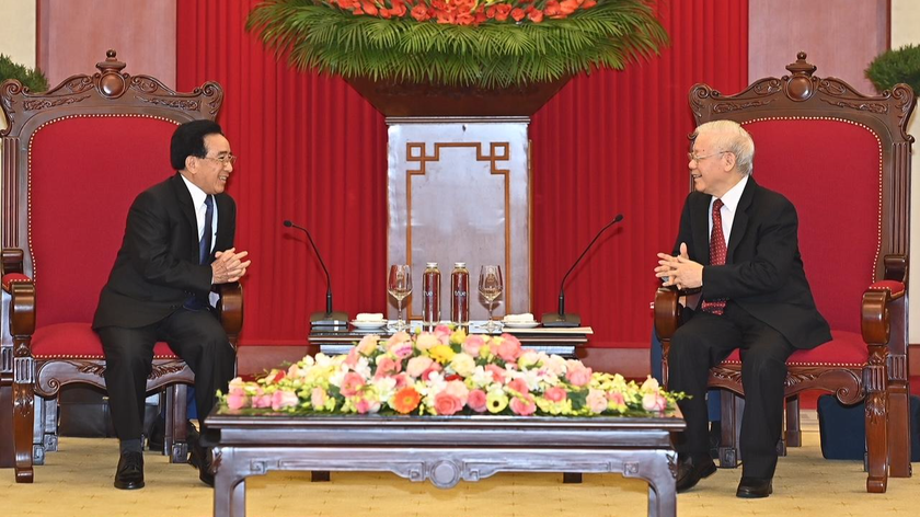 Tổng Bí thư Nguyễn Phú Trọng tiếp Thủ tướng Lào.