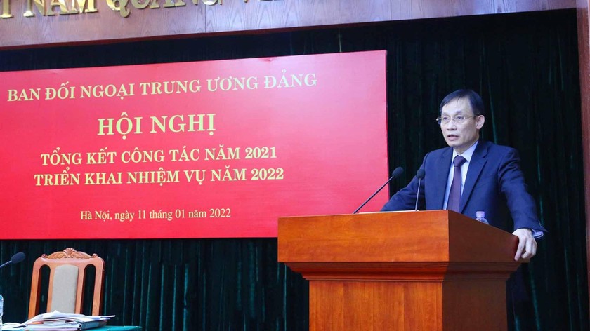 Trưởng Ban Đối ngoại Trung ương Lê Hoài Trung phát biểu tại Hội nghị.