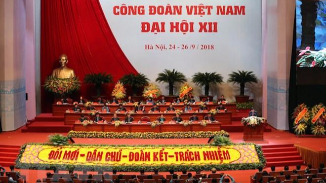 Quang cảnh Đại hội Công đoàn Việt Nam lần thứ XII, nhiệm kỳ 2018 - 2023.