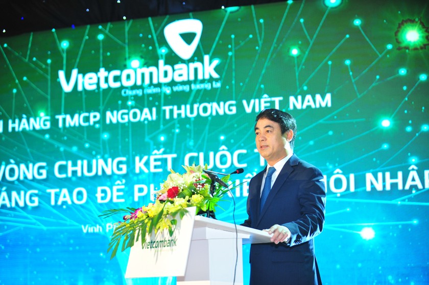 Chủ tịch HĐQT Vietcombank Nghiêm Xuân Thành phát biểu tại Lễ tổng kết và trao giải Cuộc thi