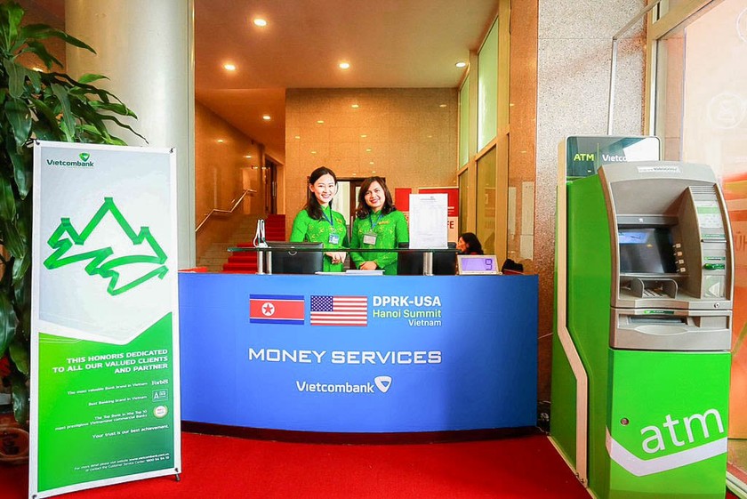 Quầy dịch vụ của Vietcombank tại Trung tâm báo chí Quốc tế