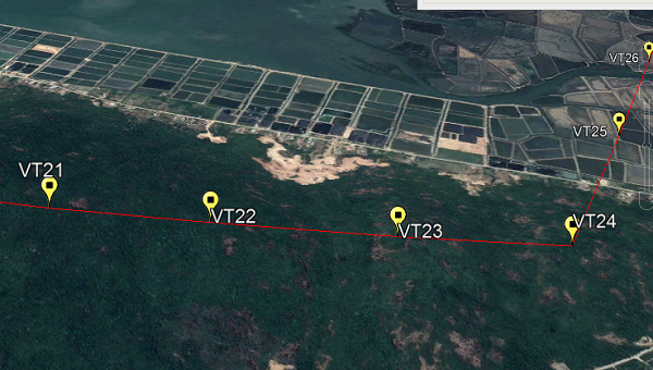 Ảnh chụp vệ tinh vị trí cột của đường dây trên địa bàn tỉnh Khánh Hòa sẽ được thi công trong thời gian tới