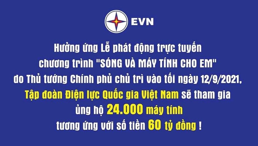 Tập đoàn điện lực Việt Nam ủng hộ chương trình "Sóng và máy tính cho em" 