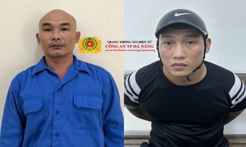 Đối tượng ê Văn Sinh Nhật (trái) và Nguyễn Quang Nam bị bắt giữ. (Ảnh: CA Đà Nẵng)