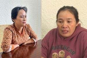 Nguyễn Thị Hương Huyền và Văn Thị Ngọc Hà tại cơ quan Công an