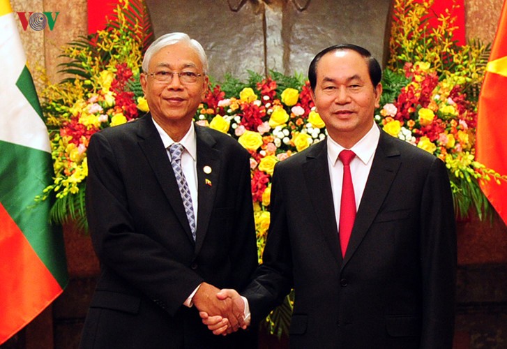 Tổng thống Myanmar Htin Kyaw và Chủ tịch nước Trần Đại Quang. Ảnh: VOV