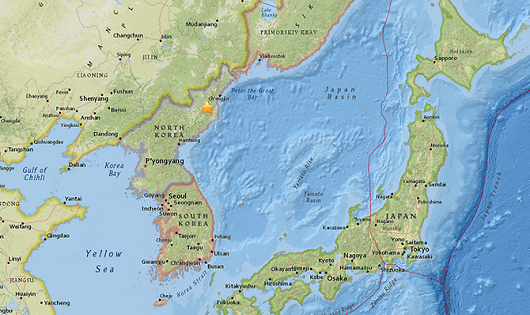 Triều Tiên thử hạt nhân tại địa điểm thử hạt nhân Punggye-ri (dấu sao).