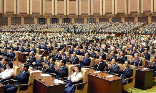 Hình ảnh tại một phiên họp của Quốc hội Triều Tiên.