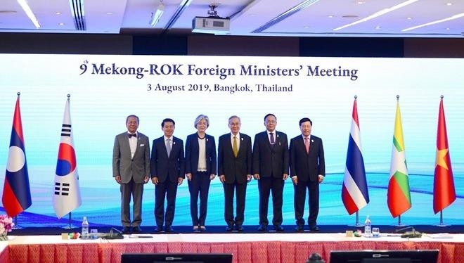 Các Bộ trưởng dự Hội nghị Bộ trưởng Hợp tác Mekong – Hàn Quốc lần thứ 9. Ảnh: TTX