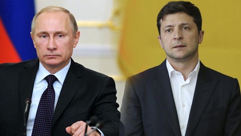 Tổng thống Nga Vladimir Putin và người đồng cấp Ukraine Volodymyr Zelensky.