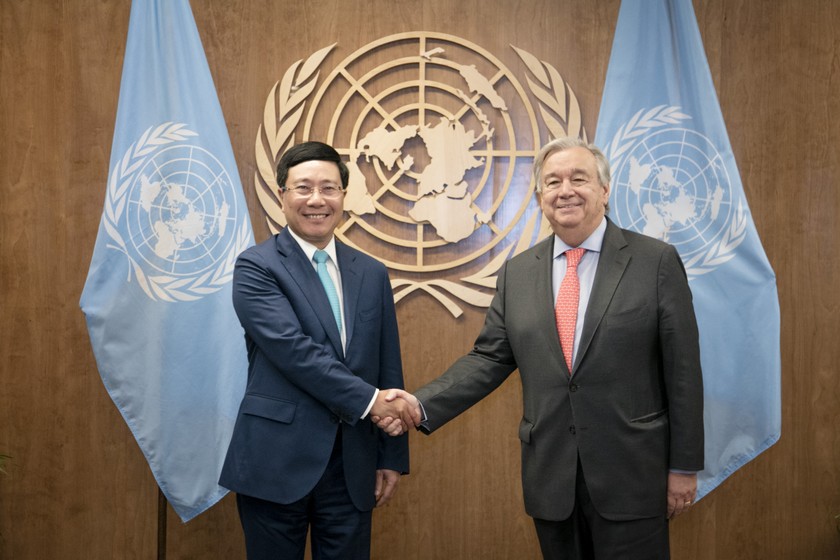 Phó Thủ tướng, Bộ trưởng Ngoại giao Phạm Bình Minh gặp Tổng thư ký LHQ Antonio Guterres