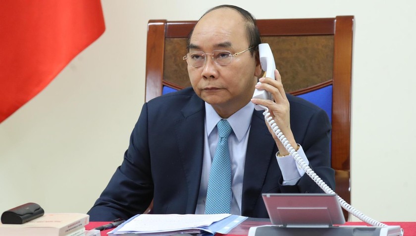  Thủ tướng Chính phủ Nguyễn Xuân Phúc tại cuộc điện đàm.
