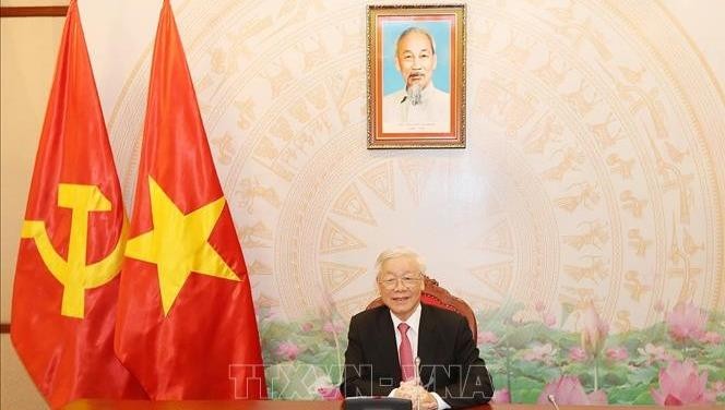 Tổng Bí thư, Chủ tịch nước Nguyễn Phú Trọng điện đàm với Tổng thống Nga Vladimir Putin. Ảnh:TTX