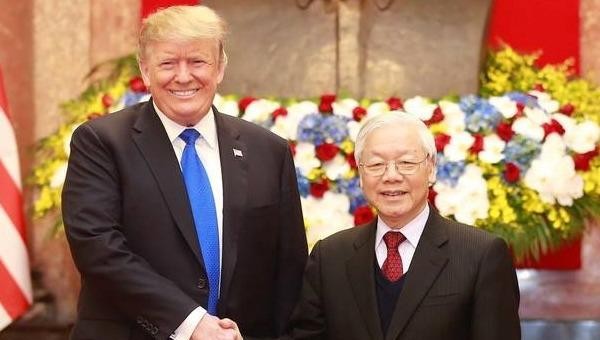 Tổng Bí thư, Chủ tịch nước Nguyễn Phú Trọng tiếp Tổng thống Mỹ Donald Trump nhân dịp sang Việt Nam dự Hội nghị Thượng đỉnh Mỹ - Triều lần hai, ngày 27/2/2019. Ảnh: TTXVN 
