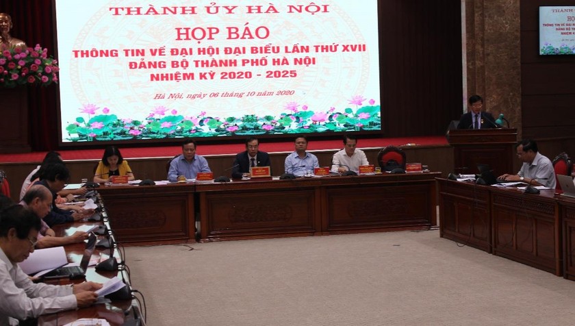 Thành ủy Hà Nội tổ chức họp báo thông tin về Đại hội đại biểu lần thứ XVII đảng bộ TP Hà Nội nhiệm kỳ 2020-2025.