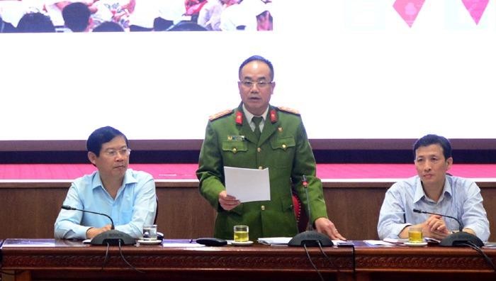 Đại tá Nguyễn Thanh Tùng - Phó Giám đốc Công an TP Hà Nội - thông tin tại hội nghị.