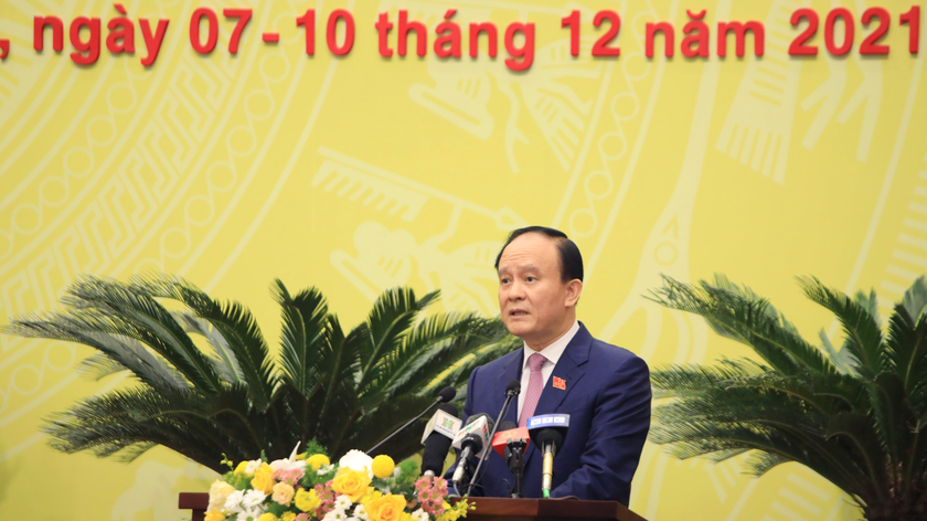 Phó Bí thư Thành ủy, Chủ tịch HĐND TP Hà Nội Nguyễn Ngọc Tuấn phát biểu khai mạc kỳ họp.