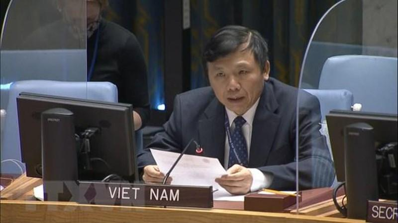 Đại sứ Đặng Đình Quý, Trưởng Phái đoàn đại diện thường trực Việt Nam tại Liên hợp quốc. phát biểu tại một phiên họp của HĐBA LHQ. (Ảnh: TTXVN)