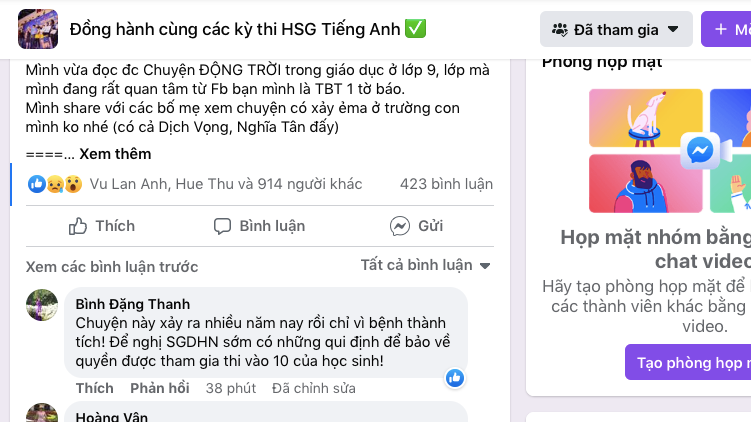 Thông tin làm dậy sóng cộng đồng phụ huynh Hà Nội. Ảnh: Chụp màn hình
