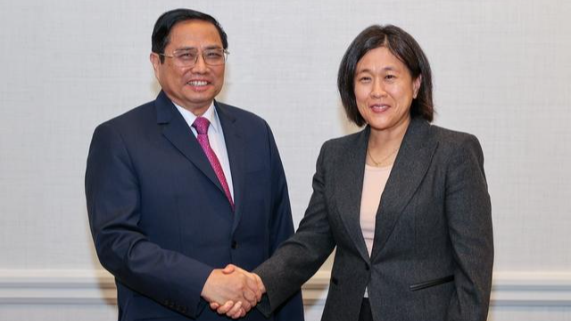 Thủ tướng Chính phủ Phạm Minh Chính tiếp Trưởng Đại diện thương mại Hoa Kỳ (USTR) Katherine Tai - Ảnh: VGP.