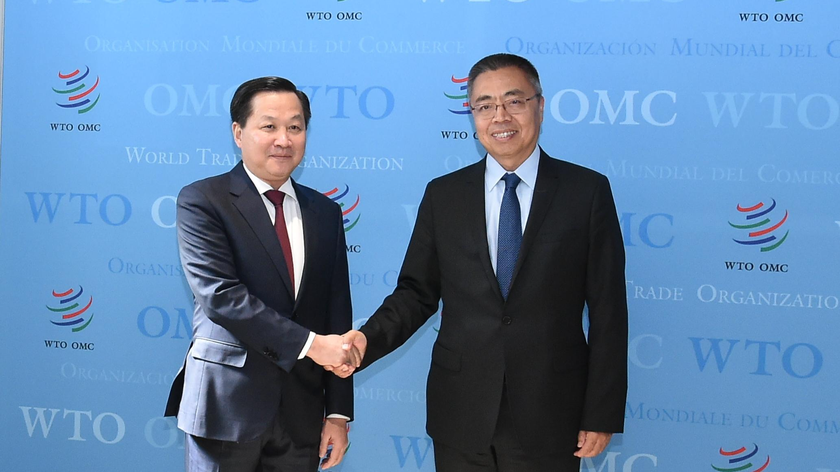 Phó Thủ tướng Chính phủ Lê Minh Khái và Phó Tổng Giám đốc WTO Trương Hướng Thần.Ảnh Cổng thông tin điện tử Chính phủ.