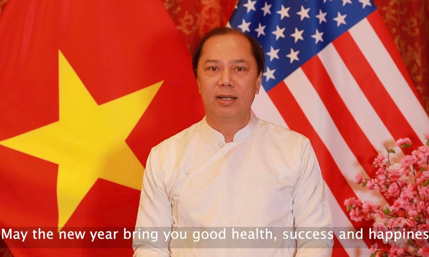 Đại sứ Nguyễn Quốc Dũng phát biểu chúc Tết qua video. Ảnh: Đại sứ quán Việt Nam tại Mỹ
