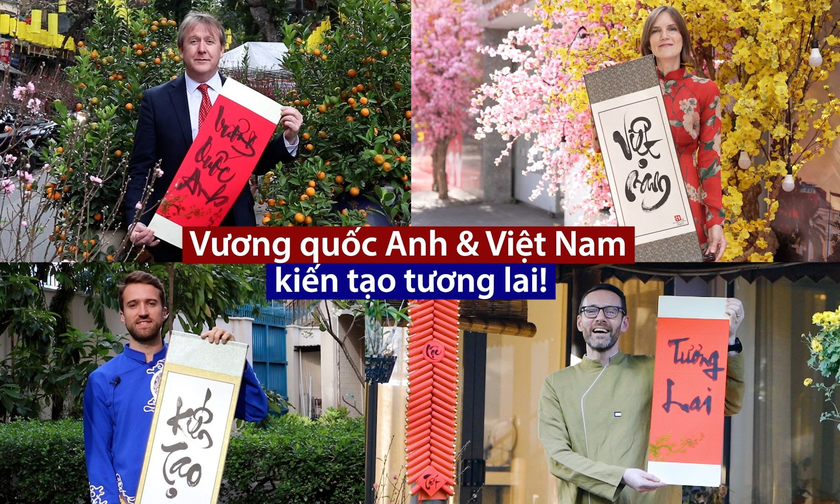 Đại sứ Anh tại Việt Nam, Iain Frew, Tổng Lãnh sự Anh tại Thành phố Hồ Chí Minh, Emily Hamblin cùng các đồng nghiệp tại UK in Viet Nam. Ảnh: Đại sứ quán Anh tại Việt Nam. 