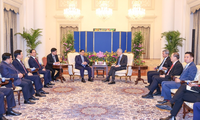 Thủ tướng Phạm Minh Chính hội đàm cùng Thủ tướng Singapore Lý Hiển Long. Ảnh: VGP